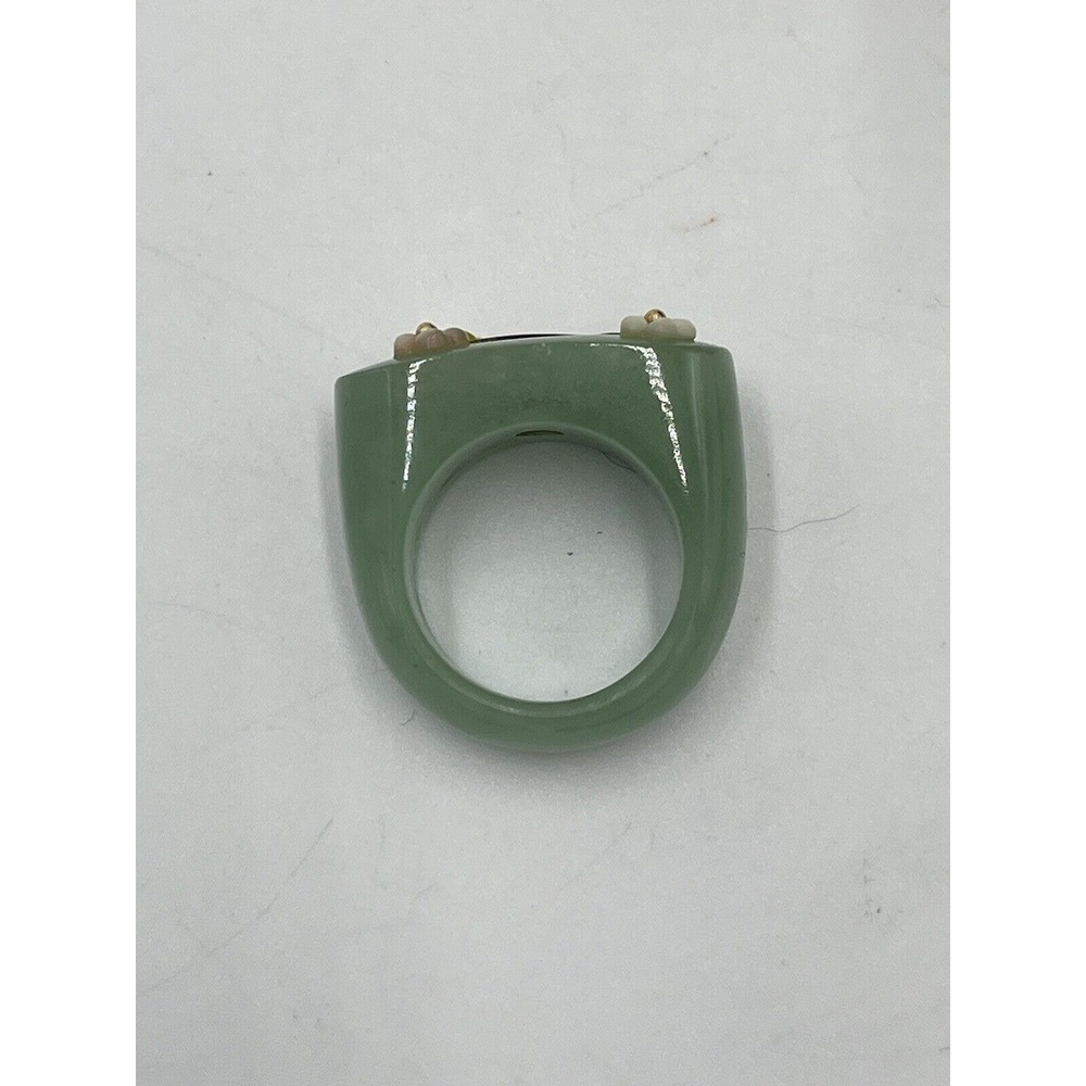 Jade Natural Icy Green Jadeite and MOP Flower Saddle Beautiful 14k Ring Sz 7.5-8 - Picture 12 of 13
